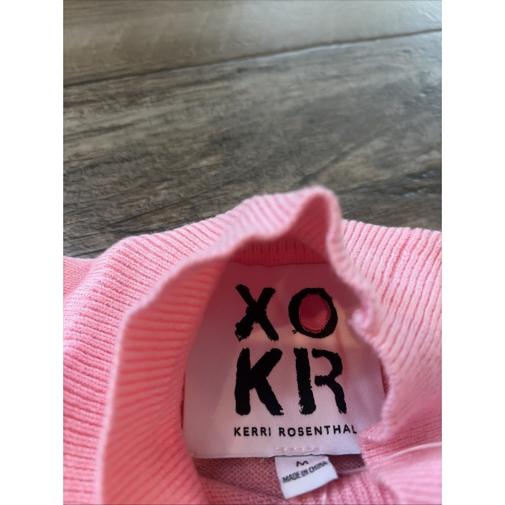 XOKR Kerri Rosenthal Sweater Medium Pink Heart Mock Neck Cropped Boxy Oversized - Picture 4 of 7